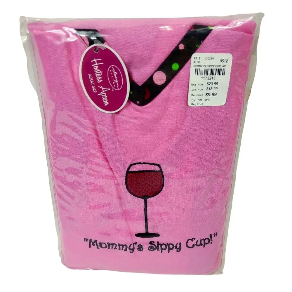 Wine Hostess Apron Mommy's Sippy Cup Pink Embroidered One Size Adult NWT